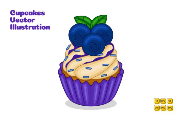 Blueberry Cupcakes Vector Illustration Graphics