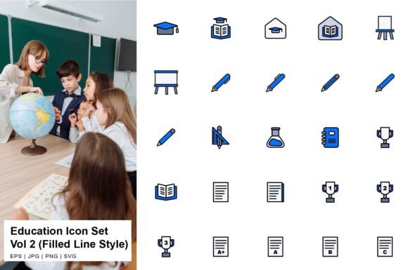 Education Icon Set Filled Line Vol2: A Graphic Designer’s Perspective